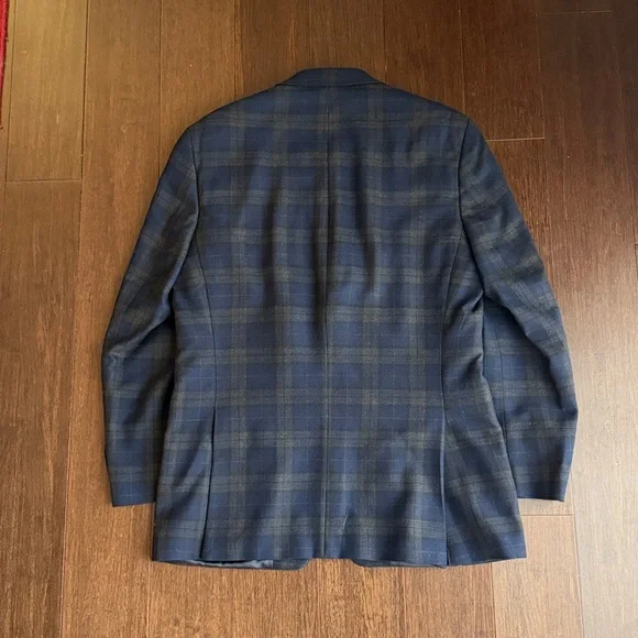 Lauren Ralph Lauren Men's 100% Wool Plaid Blazer Jacket Navy Blue Size 40R